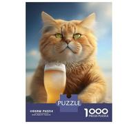 Puzzle pour Adultes 1000 Pièces Cat Drinking Beer Puzzle Jeux Relaxants Découpe De Précision Interaction Parent-Enfant 70x50cm/1000pcs