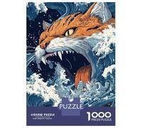 Puzzle pour Adultes 1000 Pièces Cat in The Waves Puzzle pour Adolescents pour S'amuser en Famille, Défi Éducatif, Cadeau d'anniversaire Unique 52x38cm/1000pcs
