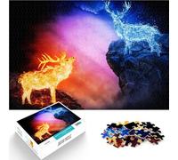 Puzzle pour Adultes 1000 pièces Cerf de feu Contre cerf d'eau Jeux éducatifs Décoration d'intérieur Bon Cadeau 52x38cm