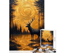 Puzzle pour Adultes 1000 pièces Cerf doré dans Un Paysage forestier Jeu Familial idéal pour Les Couples décoration Murale activités ludiques à la Maison (38x26cm)