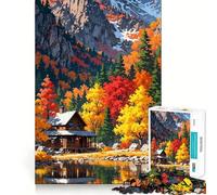 Puzzle pour Adultes 1000 pièces Chalet d'automne au Bord du lac Bords impeccables Jeu Amusant pour stimuler Le Cerveau Moments de détente Scène de Noël (50x75cm)