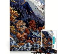 Puzzle pour Adultes 1000 pièces Chalet d'automne sous la Pluie Jeu d'adresse et de réflexion Jeu Gratuit Scène de Noël (50x75cm)