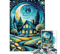Puzzle pour Adultes 1000 pièces Chalet sous Le Ciel Nocturne Jeu Amusant et Difficile Cadeau Unique pour Un Anniversaire ou Noël (Dimensions 38x26cm)