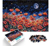 Puzzle pour Adultes 1000 pièces Champ de Coquelicots sous Le Ciel Nocturne Jouets éducatifs Cadeau pour Les Anniversaires 50x70cm