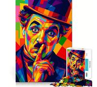 Puzzle pour Adultes 1000 pièces Charlie Chaplin Portrait Pop Art coloré Assemblage Parfait Jeu de logique Artistique et Amusant pour se détendre et s'amuser Cadeau d'anniversaire (50x75cm)