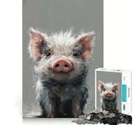 Puzzle pour Adultes 1000 pièces Charmant Dessin de Cochon,pièces aux découpes nettes,Jeu de réflexion,Divertissement,décoration de Noël (38x26cm)