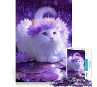 Puzzle pour Adultes 1000 pièces Chat à Couronne de Lotus Violet Découpe de qualité supérieure Jeu créatif Jouet Loisirs et Divertissement Décoration de Noël (38x26cm)