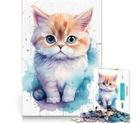 Puzzle pour Adultes 1000 pièces Chat Aquarelle Articulations Lisses Jeu de Concentration Amusant Jeu Occasionnel Cadeau d'anniversaire Amusant (38x52cm)