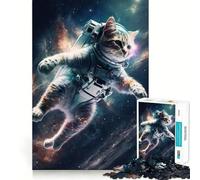 Puzzle pour Adultes 1000 pièces Chat Astronaute dans l'espace,Assemblage Parfait,Art,logique,adresse,Jeu Lent,Cadeau de Noël apaisant (38x26cm)