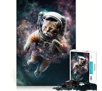 Puzzle pour Adultes 1000 pièces Chat Astronaute dans l'espace Jeu de logique Amusant et Facile à Jouer Cadeau Artistique de Noël (38x26cm)