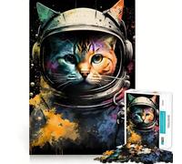 Puzzle pour Adultes 1000 pièces Chat Astronaute Peinture Articulations Lisses Jeu de Concentration Amusant Jeu Occasionnel Cadeau d'anniversaire Amusant (38x26cm)