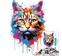 Puzzle pour Adultes 1000 pièces Chat aux Yeux Fixes en Couleurs Puzzle de 1000 pièces Jouet décoration Murale améliore la mémoire Cadeau d'anniversaire (38x26cm)