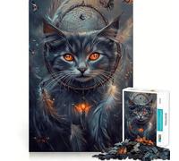 Puzzle pour Adultes 1000 pièces Chat avec Attrape-rêves Art épuré Logique Jeu Amusant et Relaxant Cadeau de Noël apaisant (50x75cm)
