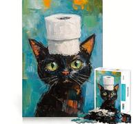 Puzzle pour Adultes 1000 pièces Chat avec Chapeau en Papier Toilette Bordure Fine Jeu de Concentration Amusant et Relaxant Cadeau d'anniversaire Amusant (38x52cm)