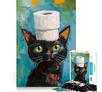 Puzzle pour Adultes 1000 pièces Chat avec Chapeau en Papier Toilette Découpe Nette Art Logique Jeu Amusant et Relaxant Cadeau de Noël apaisant (50x75cm)