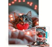 Puzzle pour Adultes 1000 pièces Chat avec cœur Jouet d'assemblage Parfait Jeu de logique Artistique et Amusant pour se détendre et s'amuser Cadeau d'anniversaire (50x75cm)