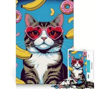 Puzzle pour Adultes 1000 pièces Chat avec Lunettes en Forme de cœur et Donuts Découpe de qualité supérieure Jeu de réflexion Intelligent Cadeau Artistique de Noël Amusant (38x52cm)