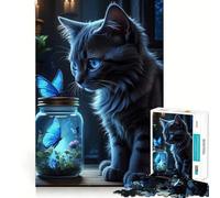 Puzzle pour Adultes 1000 pièces Chat avec Papillon,Assemblage Parfait,Jeu de logique Artistique,Jouet Amusant pour se détendre,Cadeau d'anniversaire ou Loisir (38x52cm)