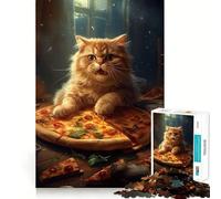 Puzzle pour Adultes 1000 pièces Chat avec Pizza,découpe Premium,Jeu créatif,Jouet,Divertissement,décoration de Noël (38x52cm)