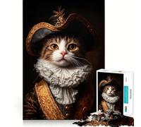 Puzzle pour Adultes 1000 pièces Chat avec Un Chapeau à Trois Pointes Découpe de qualité supérieure Jeu de logique Amusant et Facile à Jouer Décoration Murale de Noël (38x26cm)