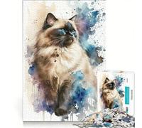 Puzzle pour Adultes 1000 pièces Chat Birman Aquarelle, Jeu Manuel, Difficile et Stimulant, Collection d'artistes, Beaux-Arts 50x75cm