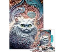 Puzzle pour Adultes 1000 pièces Chat Blanc dans Un décor orné Jeu de Puzzle Manuel Une œuvre d'art Cadeau Unique pour Un Anniversaire et Noël (Dimensions 38x52cm)