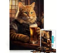Puzzle pour Adultes 1000 pièces Chat Buvant de la bière Découpe précise Jeu cognitif Jouet Détente Décoration Murale de Noël (38x26cm)