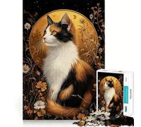 Puzzle pour Adultes 1000 pièces Chat Calico à l'aura dorée Florale,Puzzle Artistique aux Bords précis,Jeu créatif et Amusant,idéal pour Passer Un Moment agréable,décoration de Noël (50x75cm)