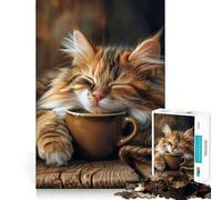 Puzzle pour Adultes 1000 pièces Chat Calico Café Matin Art de Bordure Précise Jeu d'habileté créative Moment Cosy Jeu Pièce d'art de Noël (50x75cm)