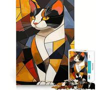 Puzzle pour Adultes 1000 pièces Chat Calico en Art géométrique,Jeu de précision et de créativité,idéal pour Passer Un Moment agréable,décoration de Noël (38x26cm)