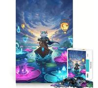Puzzle pour Adultes 1000 pièces Chat Capitaine Lac Nénuphar Art de Bordure Précise Jeu d'adresse Créatif Jeu de Temps Confortable Décoration de Noël (50x75cm)