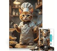 Puzzle pour Adultes 1000 pièces Chat Chef dans la Cuisine Jeu de logique et de découpe Nette Jouet Amusant et Relaxant Cadeau de Noël apaisant (38x52cm)
