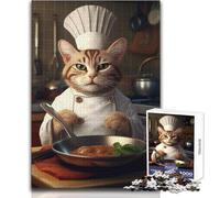 Puzzle pour Adultes - 1000 pièces - Chat, Chef, poêle, Cuisine - Design élégant - Décoration Murale - Cadeau d'anniversaire - Dimensions : 38x26cm