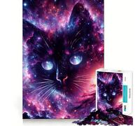 Puzzle pour Adultes 1000 pièces Chat Cosmique Noir,découpe précise,Amusant,activité cérébrale Intelligente,Loisirs,Cadeau d'anniversaire (50x75cm)
