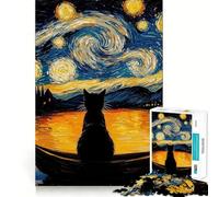 Puzzle pour Adultes 1000 pièces Chat dans la Nuit étoilée,Puzzle Artistique aux Bords précis,Jeu créatif et Amusant,idéal pour Passer Un Moment agréable,décoration de Noël (38x26cm)