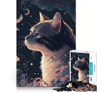 Puzzle pour Adultes 1000 pièces Chat dans Les étoiles Jeu de réflexion Amusant et Fluide,idéal pour se détendre et Passer Un Bon Moment,Cadeau d'anniversaire Original (38x52cm)
