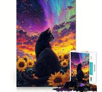 Puzzle pour Adultes 1000 pièces Chat dans Un Ciel de tournesols Jeu d'ajustement précis Casse-tête Cadeau pour Un Moment de détente et de Divertissement Cadeau Artistique de Noël (38x26cm)
