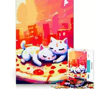 Puzzle pour Adultes 1000 pièces Chat dans Une Pizza Jeu d'ajustement précis Casse-tête Cadeau Moment de détente et de Divertissement Cadeau Artistique de Noël (50x75cm)