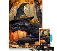 Puzzle pour Adultes 1000 pièces Chat d'automne Dormant sur Une Citrouille Assemblage Parfait Art Logique Jeu d'adresse Jeu Lent Cadeau de Noël apaisant (38x26cm)