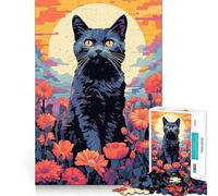 Puzzle pour Adultes 1000 pièces Chat et Fleur,Puzzle Artistique aux Bords précis,Jeu créatif et Amusant,idéal pour Passer Un Moment agréable,décoration de Noël (38x52cm)