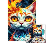 Puzzle pour Adultes 1000 pièces Chat Flamme Céleste Jeu de Manipulation Décoration Parfaite Cadeaux Uniques pour Anniversaires et Noël (Dimensions 50x75cm)