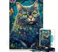 Puzzle pour Adultes 1000 pièces Chat Floral Découpe Premium Jeu de logique Amusant et Facile à Jouer Décoration Murale de Noël (38x52cm)