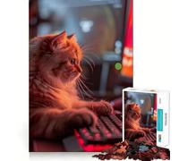 Puzzle pour Adultes 1000 pièces Chat Gaming Lazy Exact Edge Art Jouet créatif et d'adresse,Jeu de détente,Décoration de Noël (50x75cm)