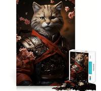 Puzzle pour Adultes 1000 pièces Chat Guerrier Fleurs de Cerisier Assemblage Parfait Jeu de logique Artistique et Amusant Temps de Repos et de Jeu Cadeau d'anniversaire Loisir (38x52cm)