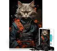 Puzzle pour Adultes 1000 pièces Chat Guerrier Japonais Articulations Lisses Jeu de Concentration Amusant Jeu Occasionnel Cadeau d'anniversaire Amusant (50x75cm)