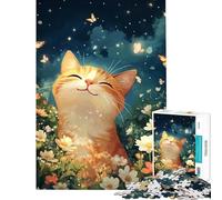 Puzzle pour Adultes 1000 pièces Chat Heureux dans Un Champ de Fleurs Défi éducatif Défi Difficile Jeux Amusants pour Les 14 Ans et Plus 38x26cm