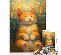 Puzzle pour Adultes 1000 pièces Chat Heureux dans Un Champ Jeu éducatif Idée Cadeau d'anniversaire Jeu Impossible avec Poster et fiche de Questions Assortis Dimensions 38x52cm