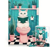 Puzzle pour Adultes 1000 pièces Chat lisant dans la Salle de Bain Art épuré et logique Jouet Amusant et Relaxant Cadeau de Noël apaisant (50x75cm)