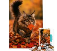 Puzzle pour Adultes 1000 pièces Chat Maine Coon dans Une forêt d'automne Stimule Le Cerveau Tout en étant Amusant et décoratif à partir de 14 Ans (50x75cm)