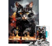 Puzzle pour Adultes 1000 pièces Chat Maître des échecs Peinture Activités Amusantes à la Maison améliore la mémoire Jeux relaxants pour Les 14 Ans et Plus (38x52cm)